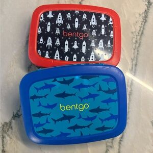 Two Bentgo Kids Lunch Boxs - Blue Shark & Red Rocket